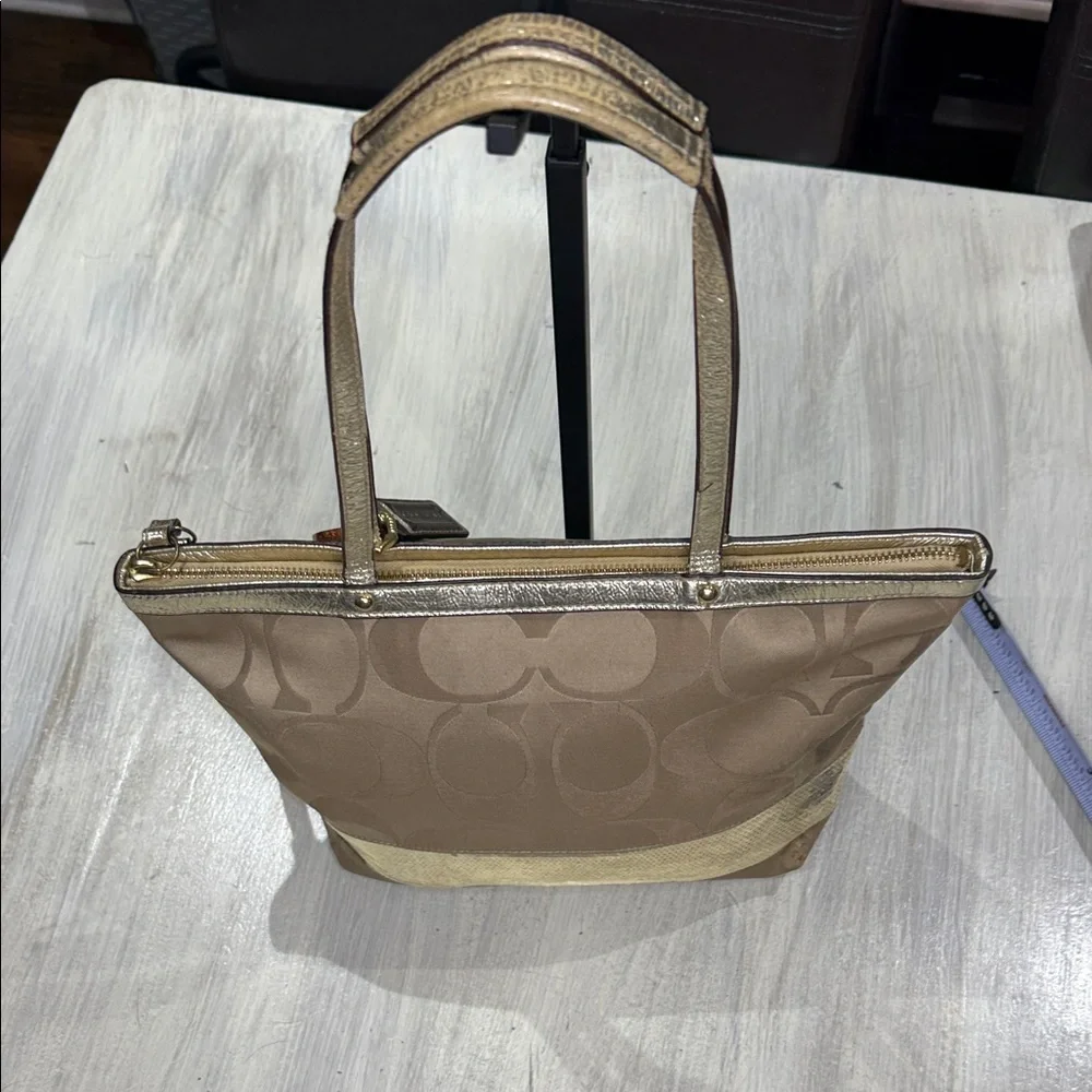 Coach Gold and Tan Signature Tote